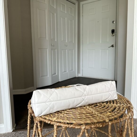 Tory Burch Kira Diamond Quilt Grommet East West Shoulder Bag NEW White Leather - Picture 6 of 8